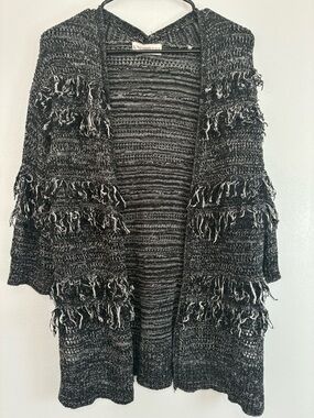 Knox Rose Black & White Fringe Open-Front Cardigan